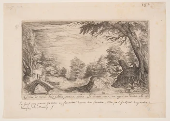 Landschaft mit einem Hirsch auf einer Brücke, aus Landschaften