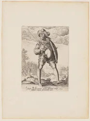 Soldat, bewaffnet mit Breitschwert und Schild, aus Offiziere und Soldaten der Leibgarde von Kaiser Rudolf II