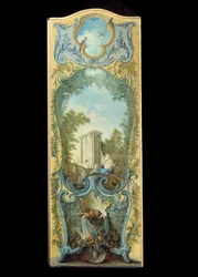 Möbel: bemalter Paravent auf Marouflé-Papier von Jacques de Lajoue