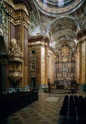 Innenansicht der Benediktinerkirche von Melk, entworfen von Architekt Jakob Prandtauer (1660-1726), Fresken von Johann Michael Rottmayr (1656-1730). Melk, Österreich