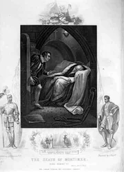 Der Tod von Mortimer, Akt II Szene 5, in Henry VI (Teil I) von William Shakespeare, gestochen von J. Rogers