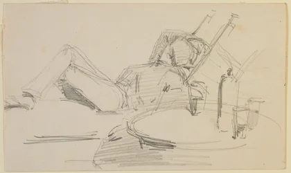 Ein Mann, der auf einem Bett liegt, 1858