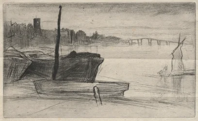 Chelsea-Brücke und Kirche, 1871