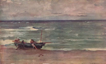 Harmonie in Blau und Silber: Das Boot am Strand, Etretat, um 1897