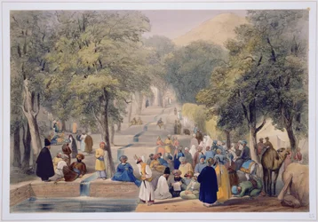Die Allee am Grab von Baber, aus Skizzen in Afghanistan, graviert von Charles Haghe (1810-88) und Louis Haghe (1806-85), veröffentlicht von Henry Graves, 1842