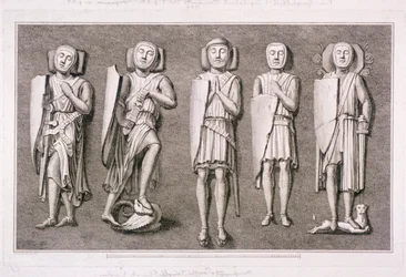 Fünf Effigien von Rittern aus der Temple Church, London, 1786