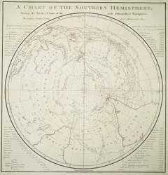 Karte der südlichen Hemisphäre mit vor-Cook-Reisen und Entdeckungen