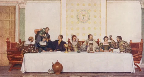Shakespeares Der Kaufmann von Venedig: Lorenzo, Jessica, Antonio, Portia, Bassanio, Nerissa und Gratiano