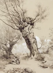 Landschaft mit Figuren unter Kopfweiden