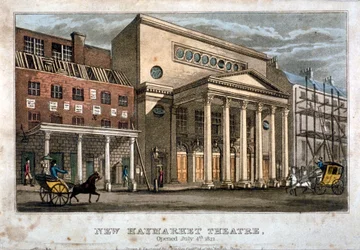 Ansicht des Haymarket Theaters, Westminster, London, 1821