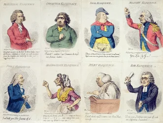 8 Vignetten, die Beredsamkeit darstellen, veröffentlicht von Hannah Humphrey, 1795