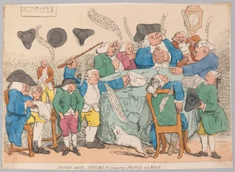 Apotheker, Schneider usw. erobern Frankreich und Spanien, veröffentlicht 1779 (handkolorierter Stich)