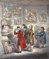 Kenner untersuchen eine Sammlung von Gemälden von George Morland