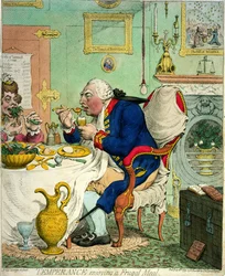 Mäßigkeit genießt eine bescheidene Mahlzeit, veröffentlicht von Hannah Humphrey, 1792