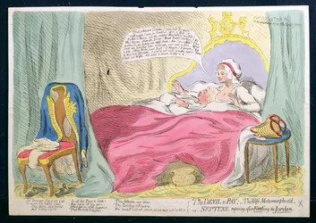 Der Teufel zu bezahlen: Die Frau verwandelt, oder Neptun ruht sich nach dem Durchqueren des Jordan aus, veröffentlicht von Hannah Humphrey 1791