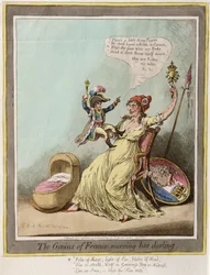 Der Genius von Frankreich pflegt ihren Liebling, veröffentlicht von Hannah Humphrey 1804 (handkolorierte Radierung)