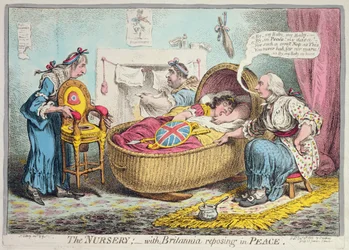 Das Kinderzimmer! mit Britannia, die in Frieden ruht, veröffentlicht von Hannah Humphrey im Jahr 1802