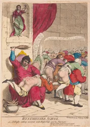 Westminster School oder Dr. Busby begleicht Rechnungen mit Meister Billy und seinen Spielkameraden, veröffentlicht 1785 (handkolorierter Stich)