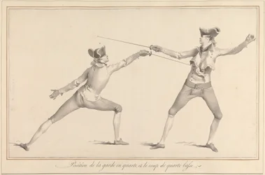 Position der Wache in Quarte und der Schlag von Quarte Basse