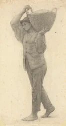 Mann, der einen Korb Erde trägt