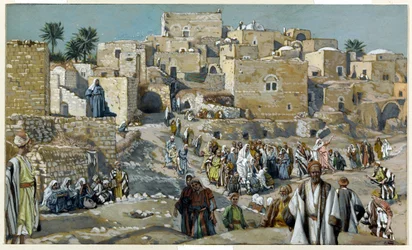 Jesus zieht auf seinem Weg nach Jerusalem durch die Dörfer, Illustration für Das Leben Christi, ca. 1884-96