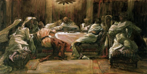 Das letzte Abendmahl. Judas taucht seine Hand in die Schüssel, Illustration für Das Leben Christi, um 1884-96