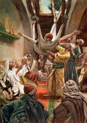 Der Gelähmte wird durch das Dach herabgelassen, Illustration für Das Leben Christi, ca. 1886-94
