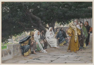 Die Pharisäer und die Sadduzäer kommen, um Jesus zu versuchen, Illustration aus „Das Leben unseres Herrn Jesus Christus“, 1886-94