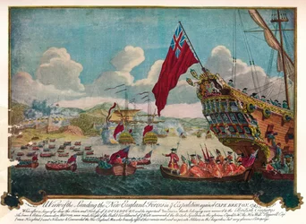 Die Landung der Truppen aus Neuengland auf der Insel Cape Breton, um Louisbourg anzugreifen, 1747