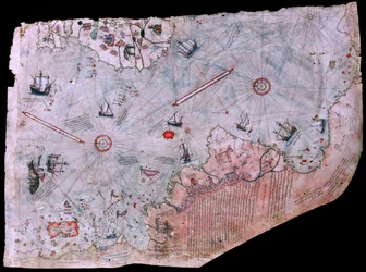 Die Karte von Piri Reis Haritasi, fertiggestellt 1513. TOPKAPI PALASTMUSEUM, ISTANBUL, TÜRKEI