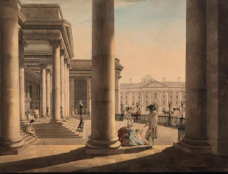 Trinity College, Dublin, vom Portikus des Parlamentsgebäudes aus