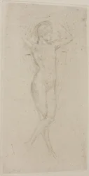 Nacktes Mädchen mit erhobenen Armen