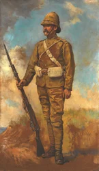 Ein britischer Infanterist in Marschordnung