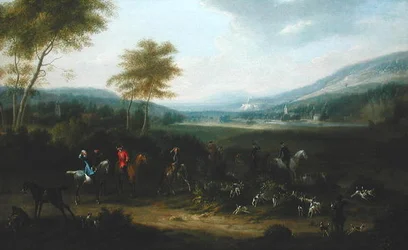 Eine Jagdgesellschaft in einer Landschaft, ca. 1730