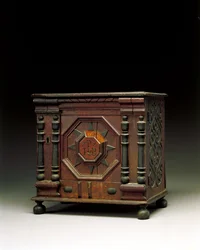 Der geschnitzte und verzierte Wertsachenschrank von Joseph und Bathsheba Pope, Salem, Massachusetts, 1679