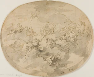 Entwurf für Deckenfresko: Apollo und die Musen mit Minerva, die die Unwissenheit zerstört