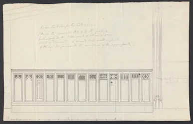 Cobham Hall, Kent: Entwurf für die Verkleidung einer Kirchenbank