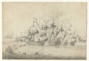 Eine Seeschlacht, möglicherweise bei Lowestoft am 13. Juni 1665 (rechter Teil)