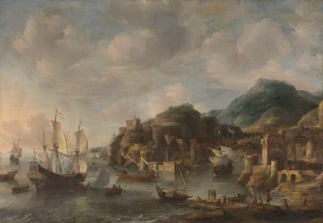 Niederländische Schiffe in einem fremden Hafen