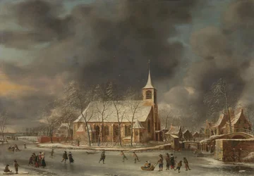 Ansicht der Kirche von Sloten im Winter