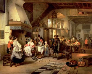 Interieur einer Taverne mit einem blinden Geiger, 1844
