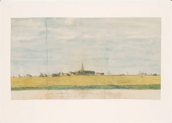 Das Dorf Overdiem bei Amsterdam an der Zuiderzee, von der Landseite aus gesehen