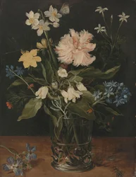 Stillleben mit Blumen in einem Glas