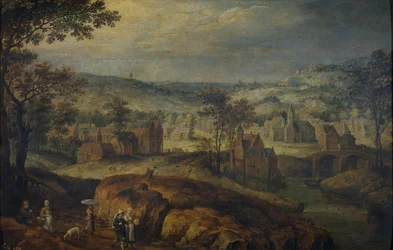 Landschaft mit Dorf
