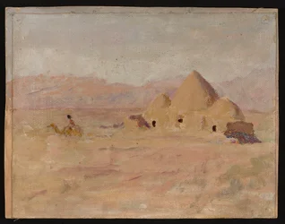 Denkmal auf einem kirgisischen Grab in der Steppe. Von einer Reise nach Turkestan