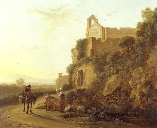 Eine italienische Landschaft mit Figuren auf einem Pfad