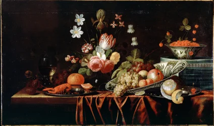 Stillleben mit Obst, Blumen und Flusskrebsen