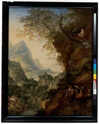 Eine Rheinlandschaft mit einem Einsiedler und Soldaten