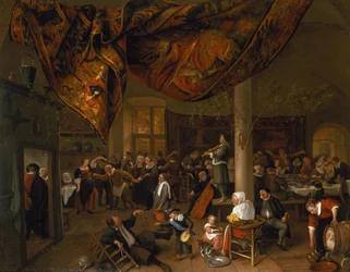 Ein dörfliches Hochzeitsfest mit Feiernden und einer tanzenden Gesellschaft, 1671