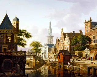 Eine niederländische Stadt entlang eines Kanals